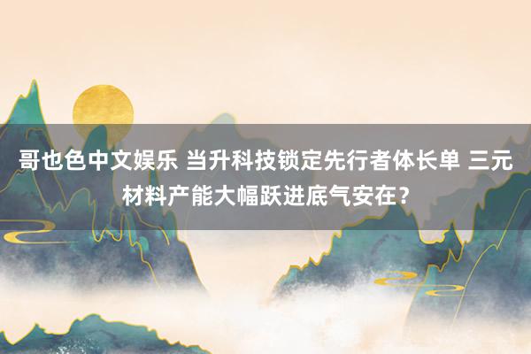哥也色中文娱乐 当升科技锁定先行者体长单 三元材料产能大幅跃进底气安在？