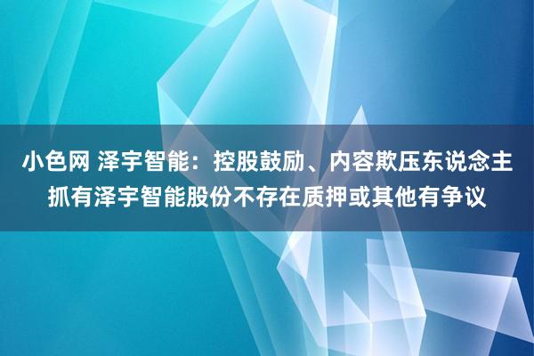 小色网 泽宇智能：控股鼓励、内容欺压东说念主抓有泽宇智能股份不存在质押或其他有争议